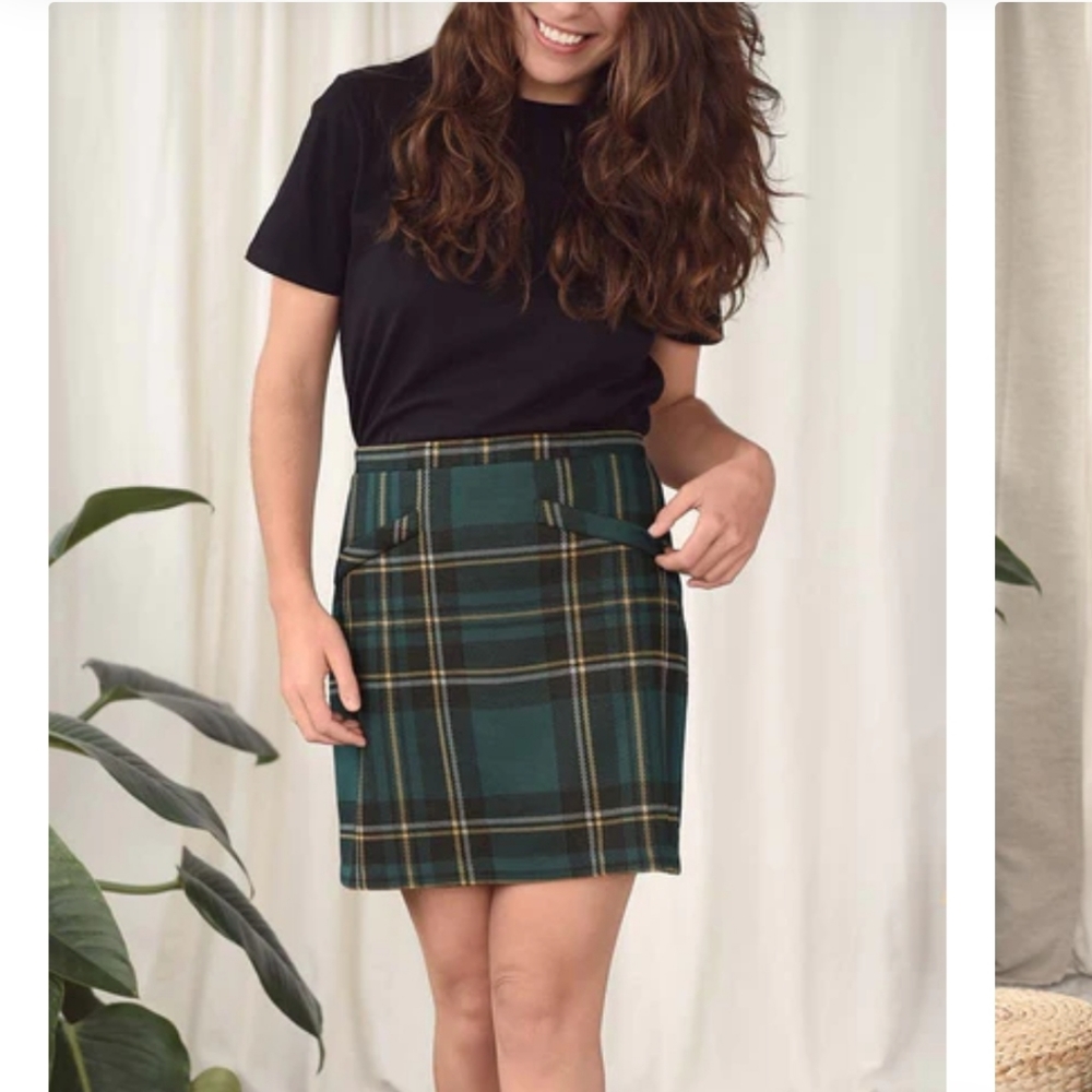 Green Plaid Mini Skirt